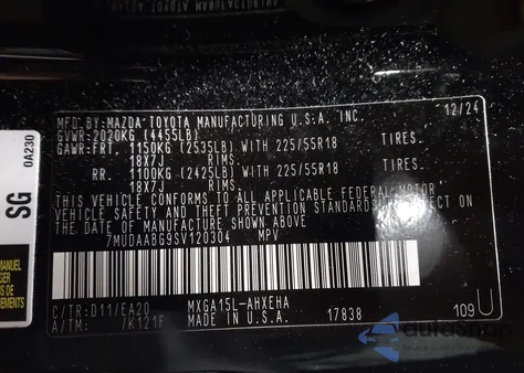 2025 Toyota Corolla Cross Xle z USA, uszkodzony, nr VIN 7MUDAABG9SV120304